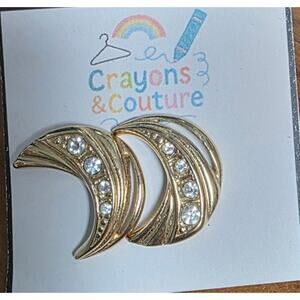Avon Vintage Silver Crescent Moons with Rhinestones Studs Celestial Boho Witch